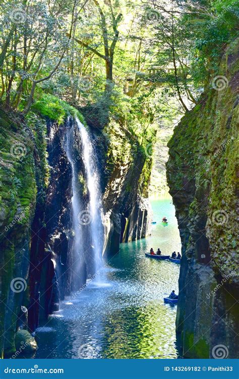 Manai Falls And Rowboats At Takachiho Gorge Editorial Image