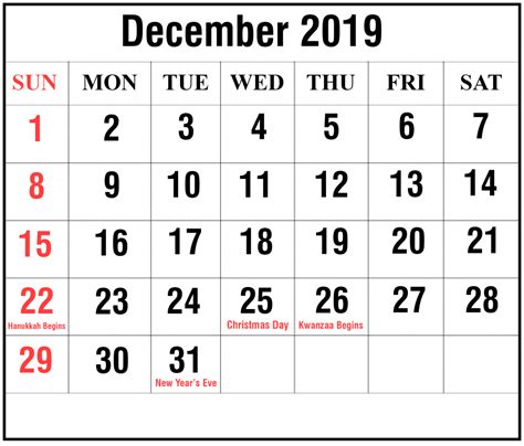 Free Blank December 2019 Calendar Printable In Pdf Word Excel