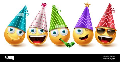 Smiley Birthday Emoji Vector Set Smileys Emoticon Birthday Party Icon