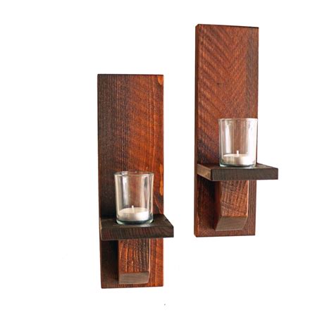 Rustic Wall Mounted Candle Sconces Set Of 2 Wood Sconce Candle Holders