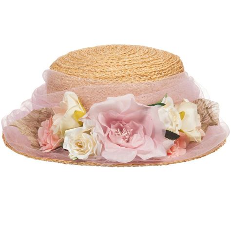 Girls Straw Hat With Pink Tulle And Flowers Grevi Girl Tea Hats Tea