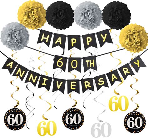 60th Anniversary Decorations Supplies Kit Gold Glitter