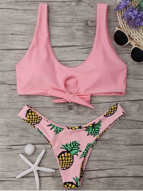 [52 off] 2020 pineapple print thong bottom bikini set in light pink zaful