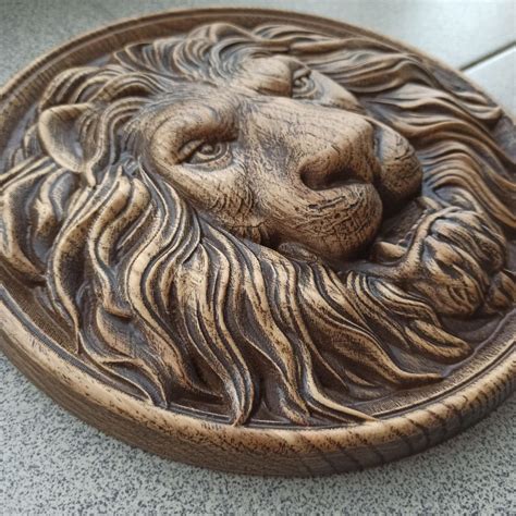 Panel Lion Head Wood Carving Wall Art Picture Wall Etsy