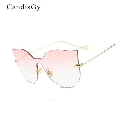 2019 Luxury Cateye Fashion Metal Retro Women Rimless Mirror Sunglasses Gradient Lens Brand