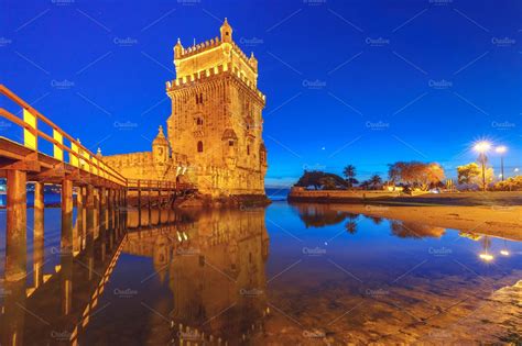 Belem Tower In Lisbon At Night Portugal ~ Architecture Photos ~ Creative Market