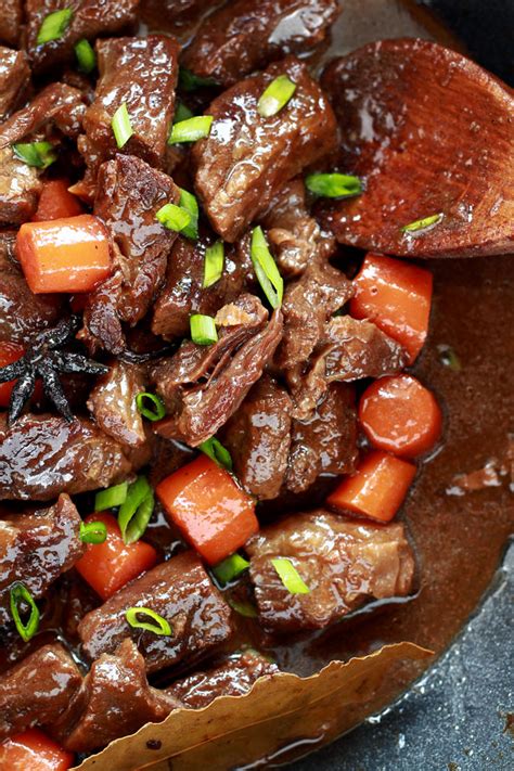 Cover and cook on high for 4 hours, until the beef is meltingly tender. Braised Beef - Filipino/Chinese style |Foxy Folksy
