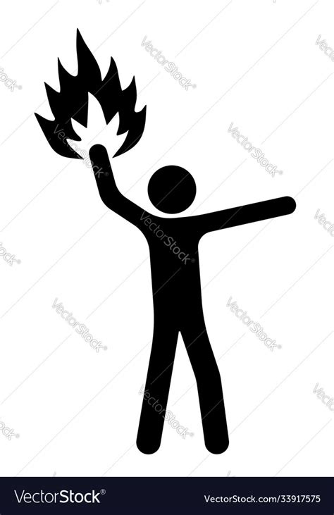 Stick Man Holds Fire In His Hand Illuminates Vector Image
