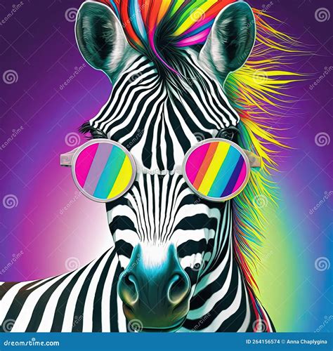 Cool Colorful Neon Party Zebra In Sunglasses Generative Ai Not Based