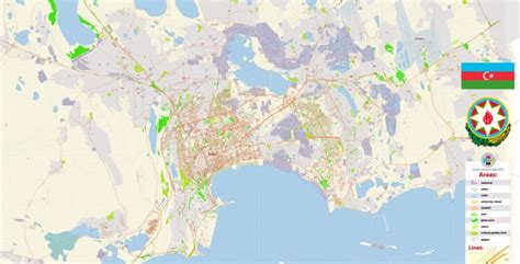 Baku Azerbaijan Map Vector En Detailed City Plan Editable Adobe