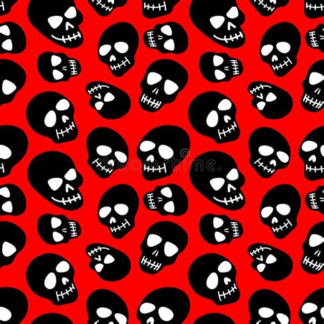 Seamless Pattern Of A Black Skull On A Red Background Skull Pattern