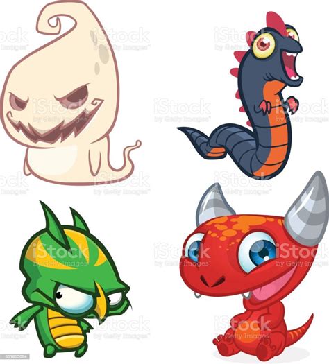 Cartoon Monsters Vector Set Of Cartoon Monsters Isolated Stock Illustration Download Image Now