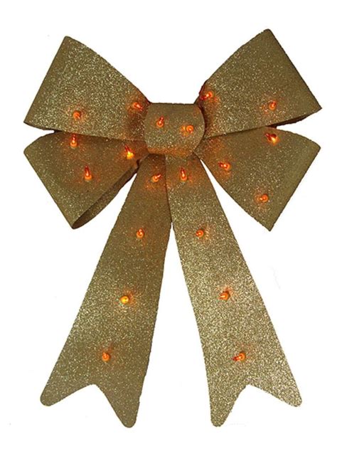 X Lighted Glittery Gold Christmas Bow Decoration Gold
