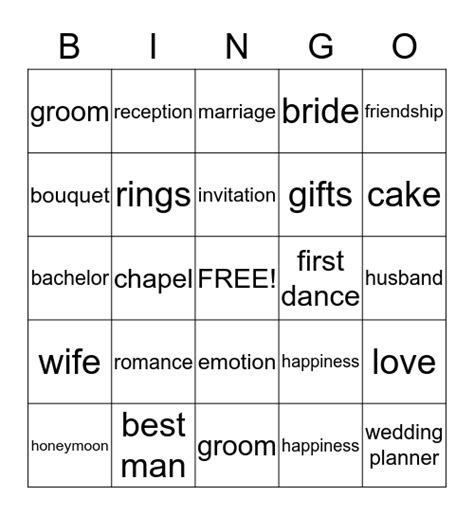 Bridal Shower Bingo Card