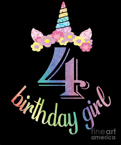 4th Birthday Girl Tshirt 4 Years Old Party T Digital Art By Art