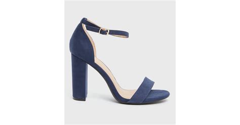 Wide Fit Navy Strappy Block Heel Sandals New Look