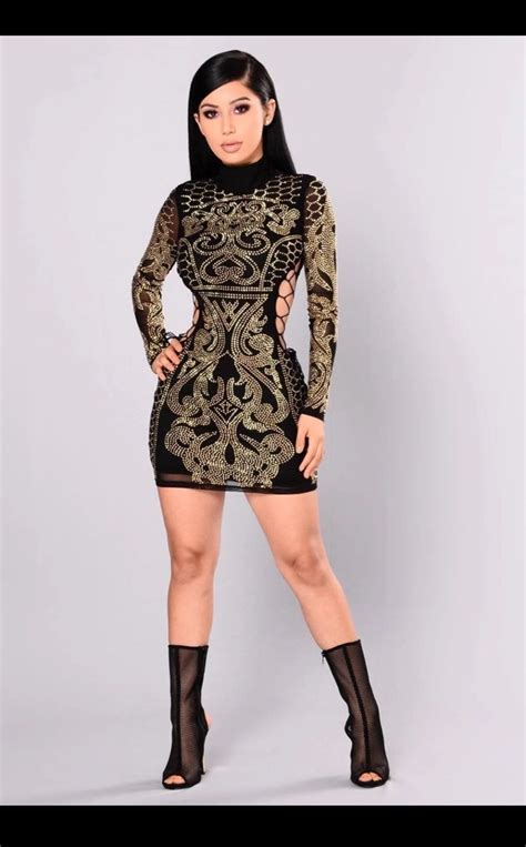 Fashion Nova Gold And Black Dress On Mercari Fashion Studded Dress