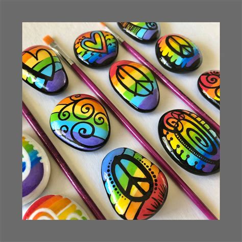 Gay Pride Rocks Rainbow Painted Stones Set Of 3 Small Etsy