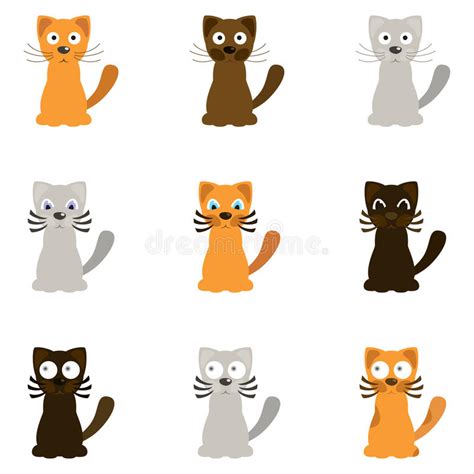 Funny Cats Set Cartoon Illustration Stock Vector Illustration Of