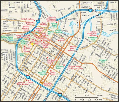 Houston Map Guide To Houston Texas Downtown Houston Framed Prints