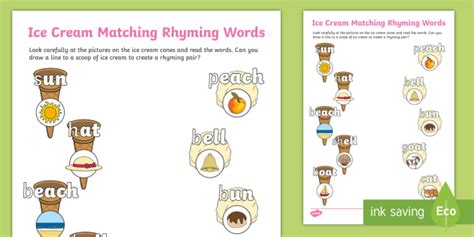 Ice Cream Matching Rhyming Words Worksheet Teacher Made