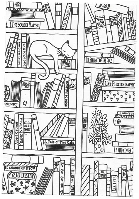 This bookshelf coloring page is totally free. Pin by Wanda Twellman on Just cats coloring 2 | Book quilt ...