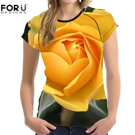 forudesigns yellow flower t shirt 3d floral rose tee shirts for women girls t shirts female