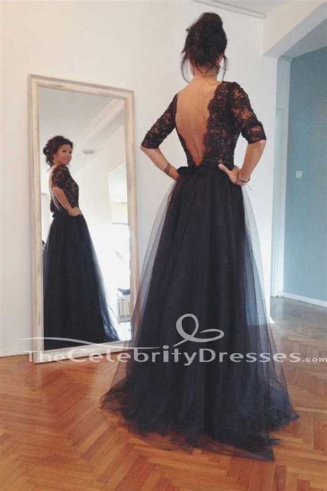 Full Length Tulle A Line Backless Evening Formal Dresses Prom Gown Thecelebritydresses