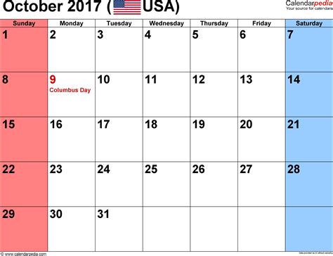 Printable October 2017 Calendar Pdf Printable Word Searches