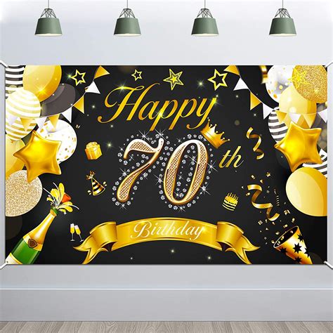 Howaf Happy 70th Birthday Party Decoration Black And Gold Fabric