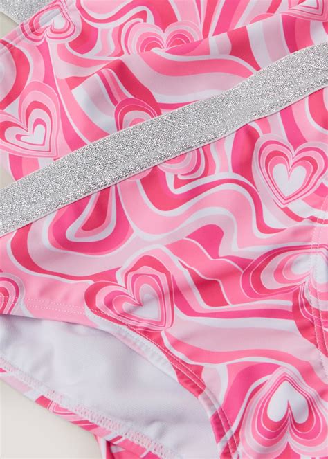 Girls 3 Piece Pink Swirl Bikini And Skirt Set 4 13yrs Matalan