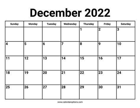 December 2022 Calendar Calendar Options