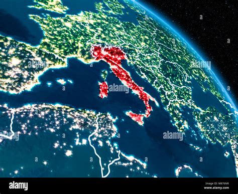 Satellitenansicht Von Italien In Rot Hervorgehoben Auf Dem Planeten