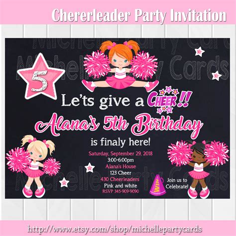Cheerleader Party Invitation Cheer Invite Cheerleading Birthday