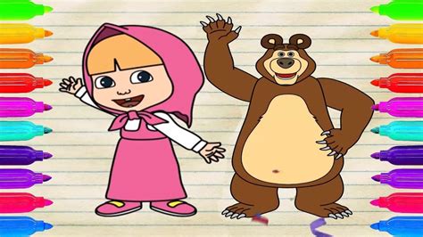 How To Draw Masha And The Bear Coloring Pages For Kids Teach Drawing