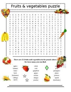 Fruits And Vegetables Word Search Puzzle Words By David Filipek
