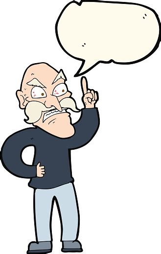 Cartoon Old Man Laying Down Rules With Speech Bubble Stock Illustration