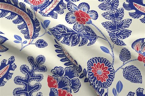 Blue And Red Fabric Indian Chintz Blue And Red By Kate Etsy Red