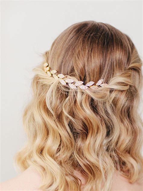 This grecian style wedding updo is large and in charge. Bridal Hair Vine | Gold Leaf Hair Comb | Wedding Hair ...