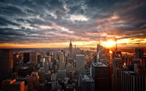 Manhattan New York Usa Skyscrapers Dawn Sunrise Wallpaper Travel