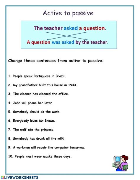 Active To Passive Interactive Worksheet Active And Passive Voice Active Voice Picture