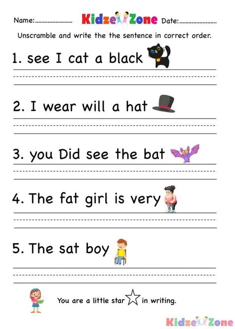 Kindergarten Writing Sentences Worksheets Printable Kindergarten