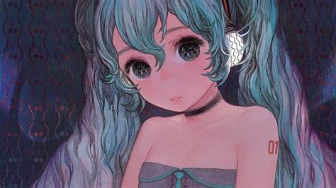 Drawing Illustration Long Hair Anime Anime Girls Looking At Viewer Blue Vocaloid Hatsune