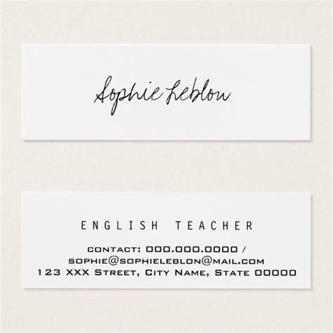 Minimalist Elegant English Teacher Mini Business Card