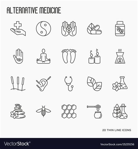 Alternative Medicine Thin Line Icon Set Royalty Free Vector