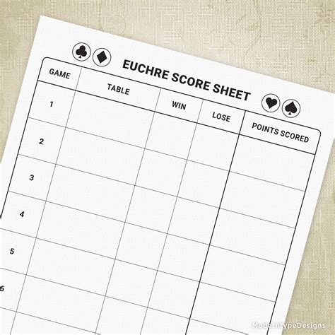 Euchre Game Score Sheets Printable Digital Download Chart Etsy España