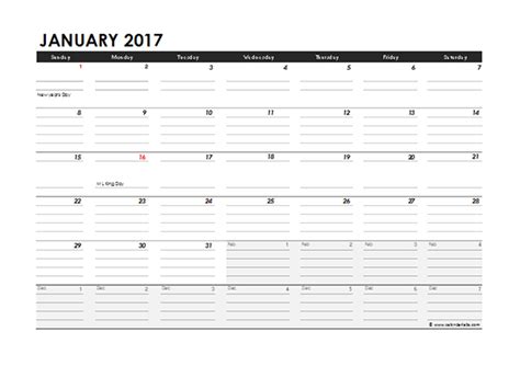 2017 Monthly Calendar Excel Template Free Printable Templates