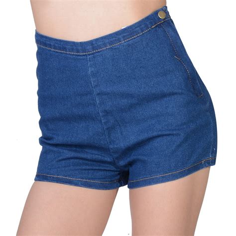 Summer Women High Waist Shorts Slim Ripped Skinny Jeans Short Tight A Side Button Denim Pom