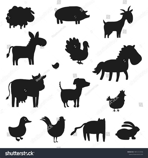 Set Farm Animals Silhouette Collection Black Stock Vector Royalty Free