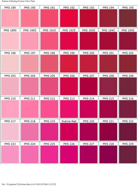 Pink Color Chart Pantone Color Chart Color Palette Pink